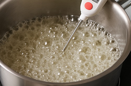Caramelo Preparando el caramelo y controlando la temperatura perfecta